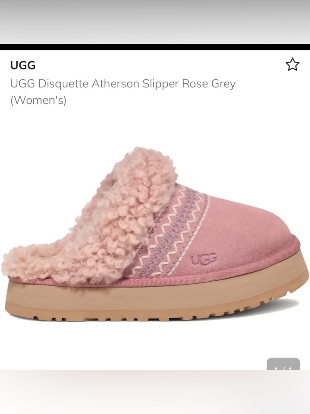 UGG Disquette Atherson slippers in the Rose Grey colorway NEW No Box Size 5